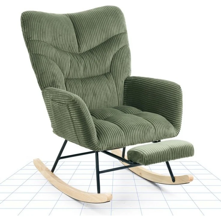 FLEXISPOT Schaukelstuhl mit Hoher Rückenlehne & Fußstütze, Relaxsessel, Schaukelsessel (Moderner Schwingsessel mit Holzkufen, mit Seitentasche), Gepolsterter Relaxsessel für Wohnzimmer & Schlafzimmer – Bild 4