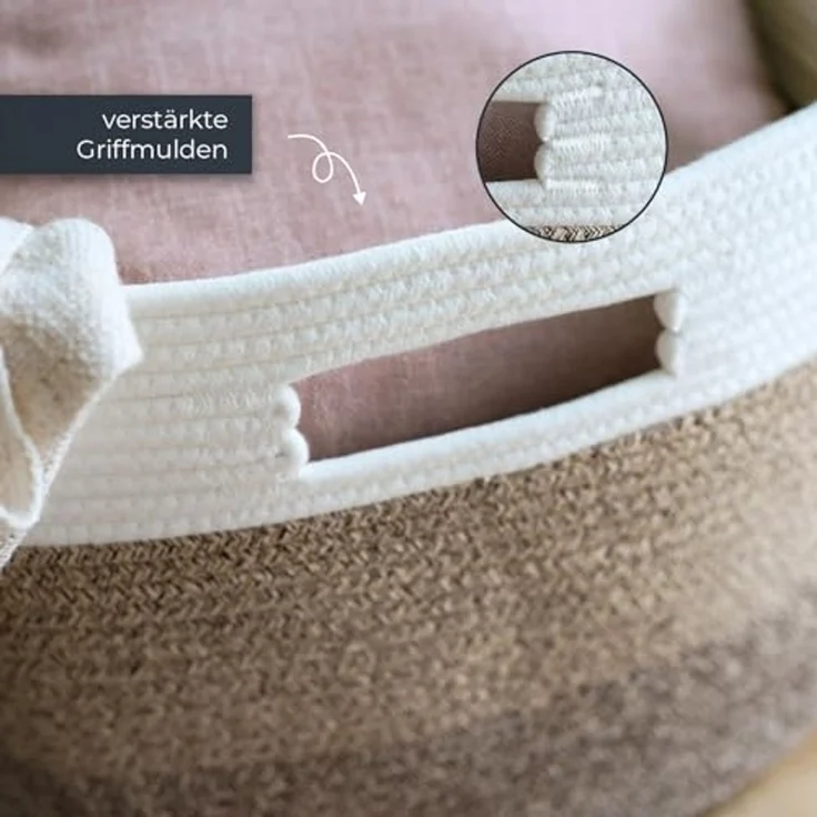 HMF Aufbewahrungskorb XXL Wäschekorb aus Baumwolle, 71 Liter, eckiger Aufbewahrungskorb mit Griffmulden, 55 x 43 x 30 cm, Weiß-Braun – Bild 6