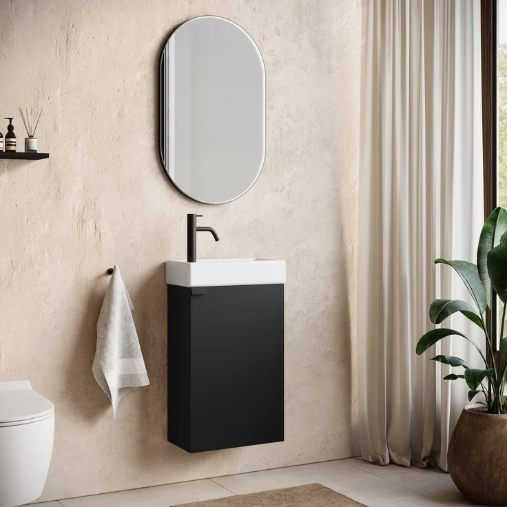 Badplaats Gäste-WC Waschtisch Set Apollo 40x22 cm Schwarz Matt - Platzsparende Badmöbel Set mit Waschbecken und Unterschrank – Bild 2