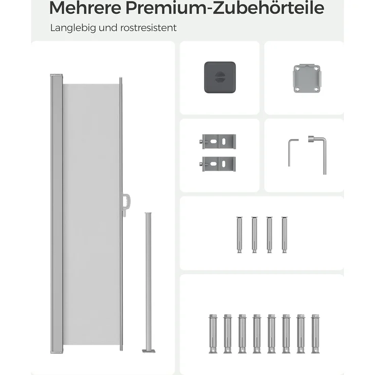 SONGMICS Seitenmarkise mit Stahl-Kasten, rostbeständig, ausziehbar, Hellgrau, 160x350 cm – Bild 5
