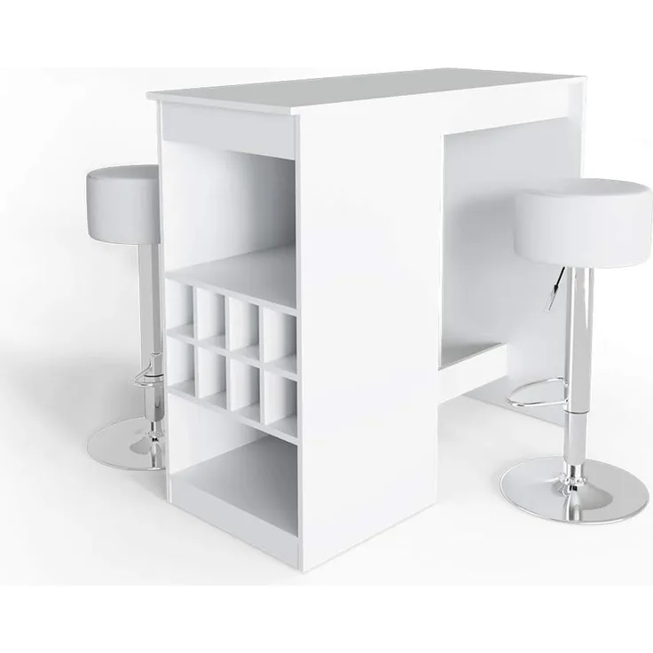 Bartisch-Set Ross Weiß 115 x 50 cm mit 2 Barhockern Vicco