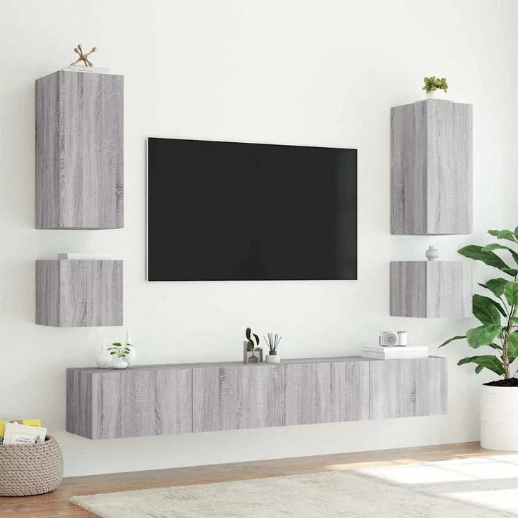 2 pcs TV-Wandschrank, TV Hängeboard mit LED-Leuchten. Grau Sonoma 40,5 x 35 x 40 cm – Bild 5