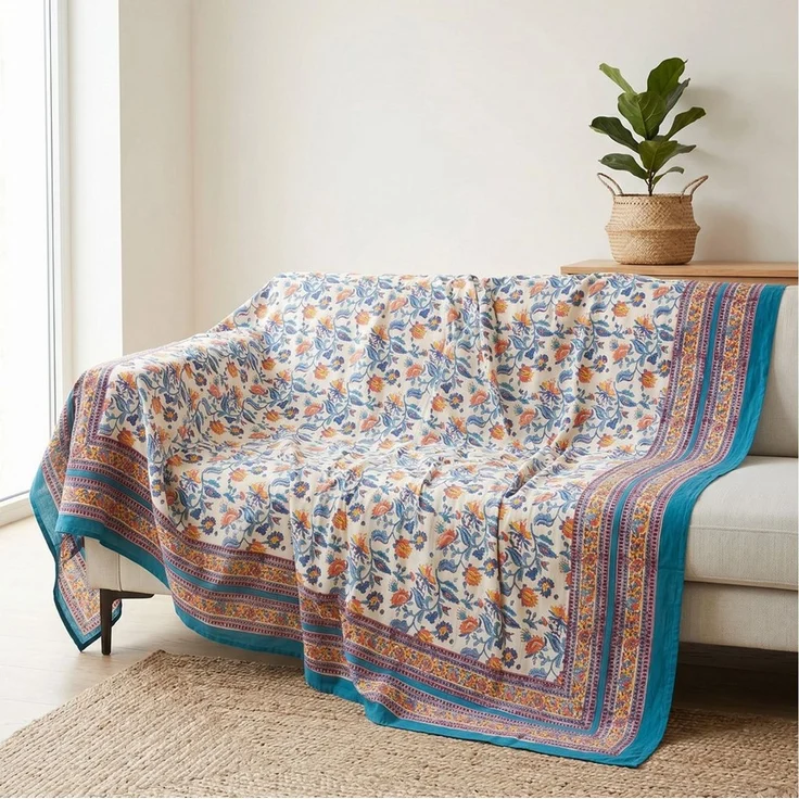 Guru-Shop Tagesdecke Blockdruck Tagesdecke, Bett & Sofaüberwurf,.. – Bild 3