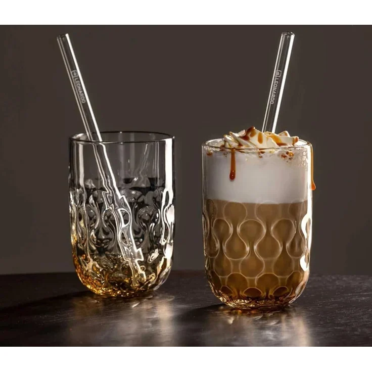 Leonardo GOCCE Caramel Macchiato Glas (2) 390 ml mit Glastrinkhalm 2er Set – Bild 5