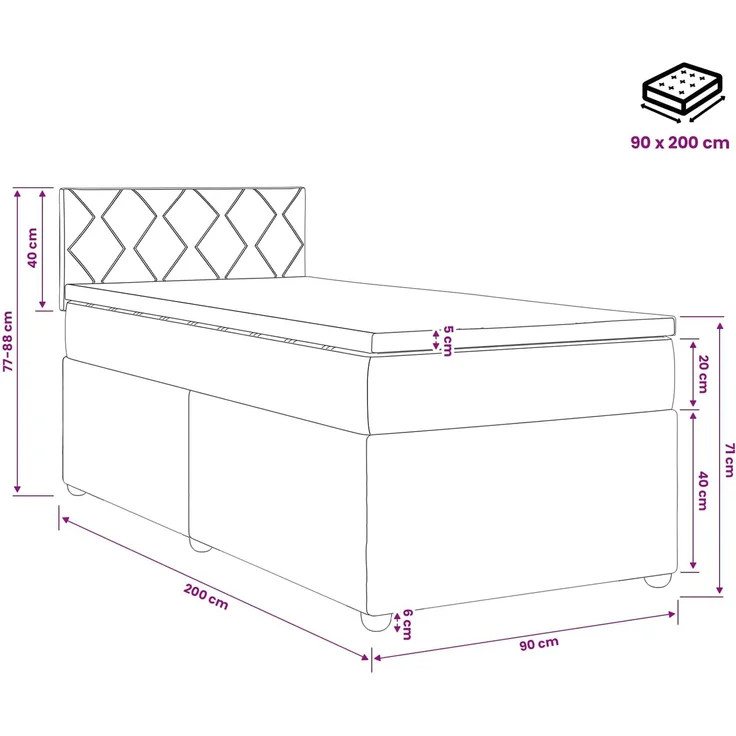 vidaXL Boxspringbett mit Matratze mit Kopfteil Blau 90 x 200 cm Stoff 3451390 – Bild 11