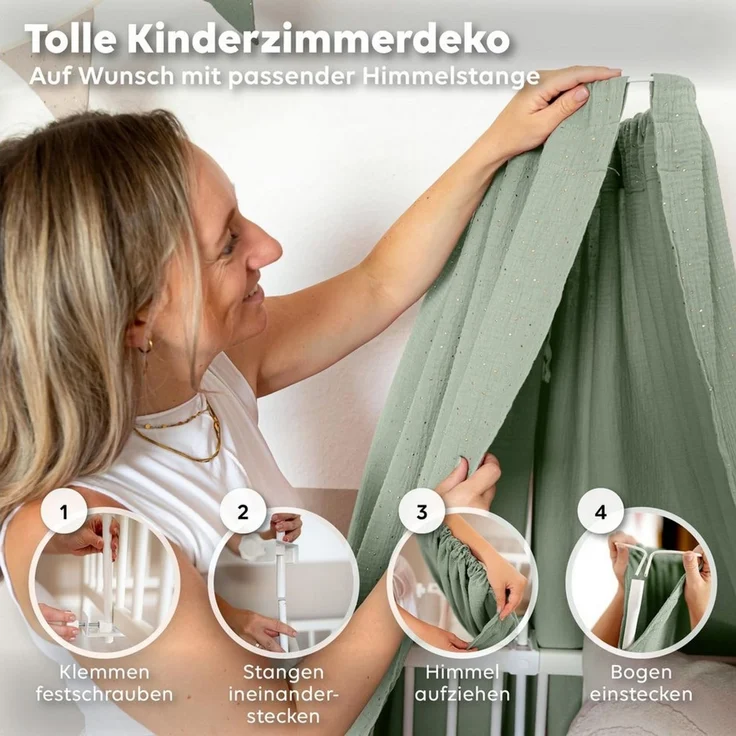 lilimaus Betthimmel Babybett Himmel Gold aus Musselin - handgenähter Baldachin (1-tlg), Betthimmel mit Gold-Details - weich & sanft zu zarter Babyhaut – Bild 4
