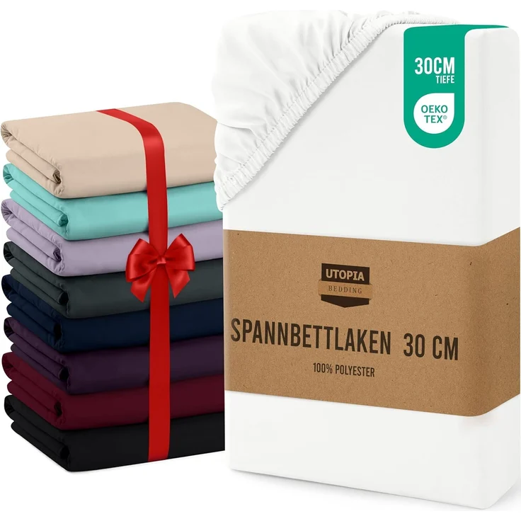 Utopia Bedding - Spannbettlaken 160x200 cm Bis 30 cm - Weiß - Gebürstete Mikrofaser Spannbetttuch - Oeko Tex Standard 100 – Bild 1