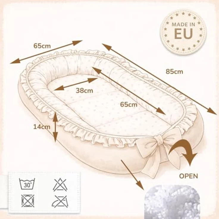 Babynestchen Neugeborene mit Rüschen – Babynest aus Waffelpique Baumwolle – Nestchen Baby für Babybett & Kinderbett – Babykokon Tragbar – OEKO-TEX zertifiziert - Sand – Bild 3