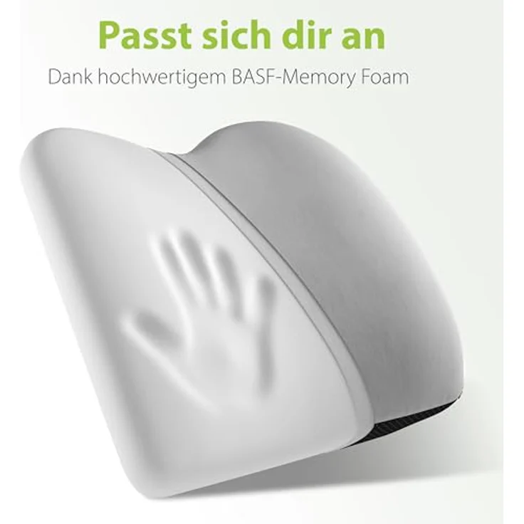 feela.® Ergonomisches Rückenkissen, Gedächtnisschaum-Rückstützkissen mit verstellbarer Passform für Auto- und Bürostühle, Silber – Bild 3