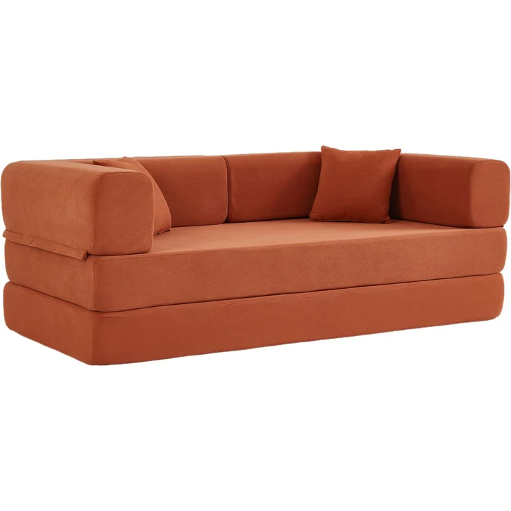 EINHOM Convertible Schlaf-er Sofa Bed mit Cylindrical Kissen, Corduroy Folding Mattress Sofa mit Fixed-Shape Frame, Floor Sofa Lounge Sofa für Wohnzimmer Schlafzimmer Lounge Studio (Orange Red) – Bild 5
