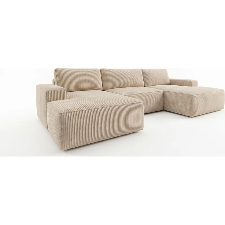 Ecksofa EINAR 362x170 cm mit Schlaffunktion, Bonellfederkern und Bettkasten, Farbe: Beige – Bild 2