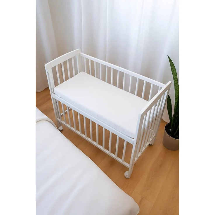 BabyLux Spannbettlaken für Beistellbett 50x90 cm Musselin Bettlaken mit Gummizug, Gummizug: Ja, 50x90_Musselin_Weiß – Bild 2