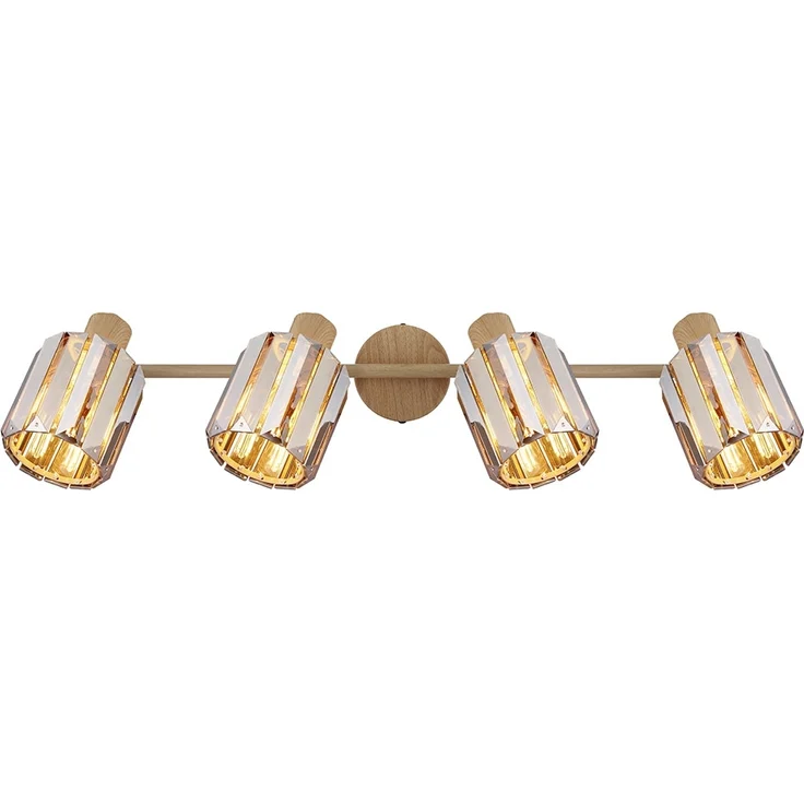 Deckenleuchte, 4-Flammig, Kristall, rauch, holzoptik, L 64 cm – Bild 5