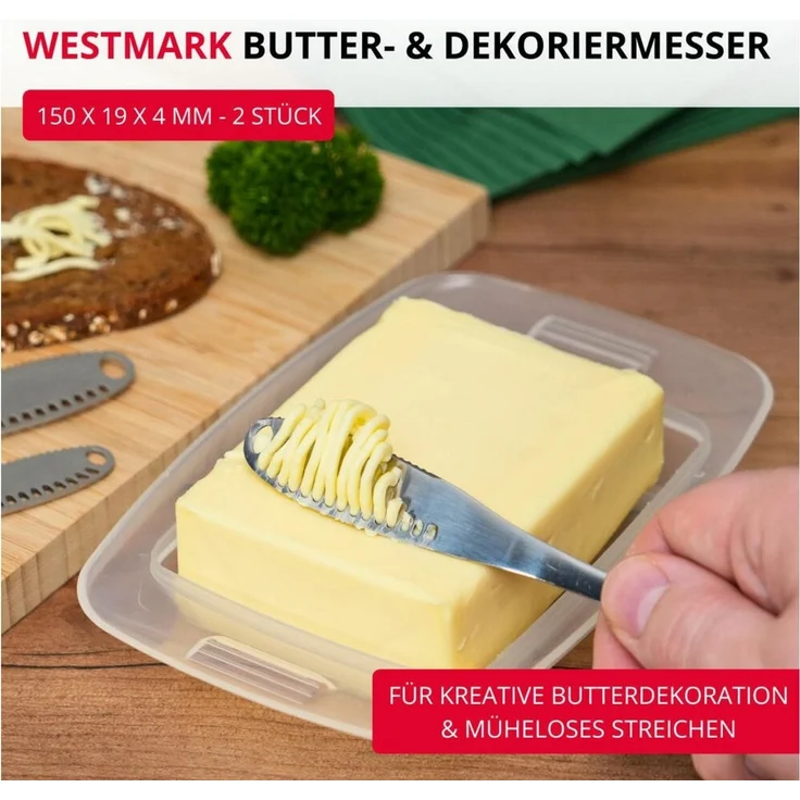 Westmark Buttermesser- & Dekoriermesser, 2 Stk. – Messer mit Wellenschliff & Schlitz-Struktur für Butterlocken, Garnieren, Schneiden – Silber, 15 cm – Bild 3