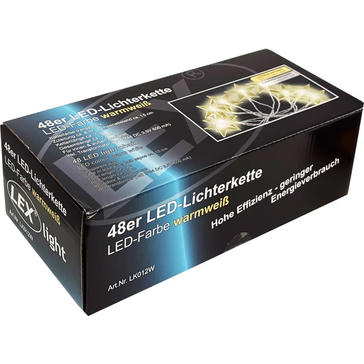 48er LED-Sternenkette Lichterkette Innen und Außen warmweiß – Bild 3