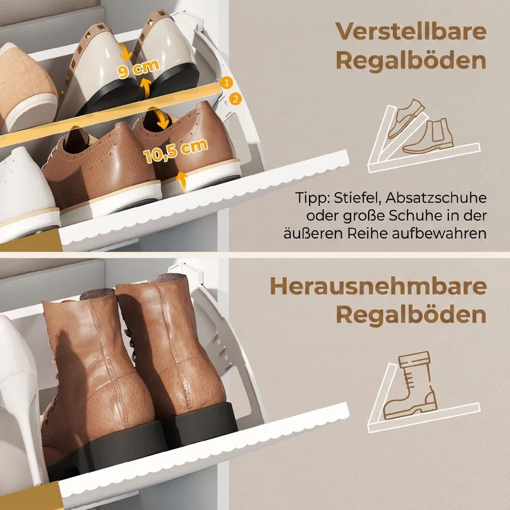 Schmaler Schuhschrank mit 2 Klappfächern und Ablagefläche für Flur und Eingangsbereich, Weiß--Weiß--102.5x24x80cm--YOUDENOVA – Bild 8