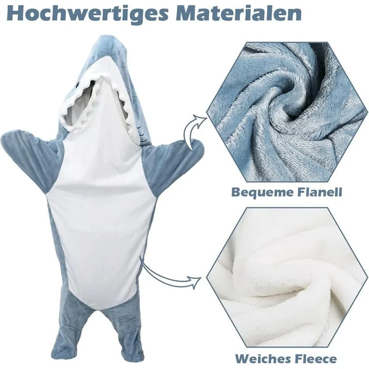 Wohndecke Hai Decke Mit Ärmeln, Superweichem Flanell Decken Hoodie Hai Overall, TUWENA, Deckenkapuzenpullover, Schlafsack Tragbare Decke für Erwachsene Kinder – Bild 1