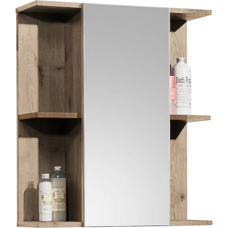 Badezimmerspiegelschrank >Vista< 1 Tür, Fächer, Spiegel / viking oak Dekor - 60x71x20cm (BxHxT)