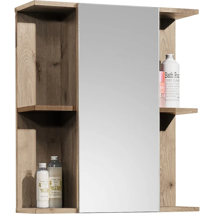 Badezimmerspiegelschrank >Vista< 1 Tür, Fächer, Spiegel / viking oak Dekor - 60x71x20cm (BxHxT) – Bild 1