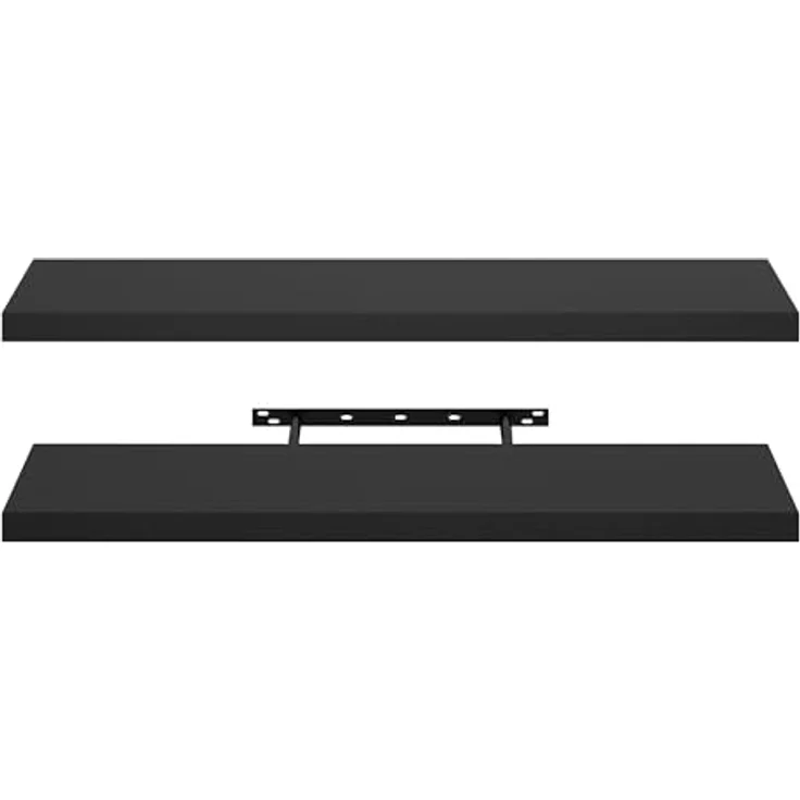 FurnitureR Wandregal 2er Set Schwarz 80x20 cm, Schweberegal mit verdeckter Halterung, Wandboard Holz 80 cm lang, modernes Wandregal für Wohnzimmer Schlafzimmer Küche Flur Büro, Floating Shelf – Bild 7
