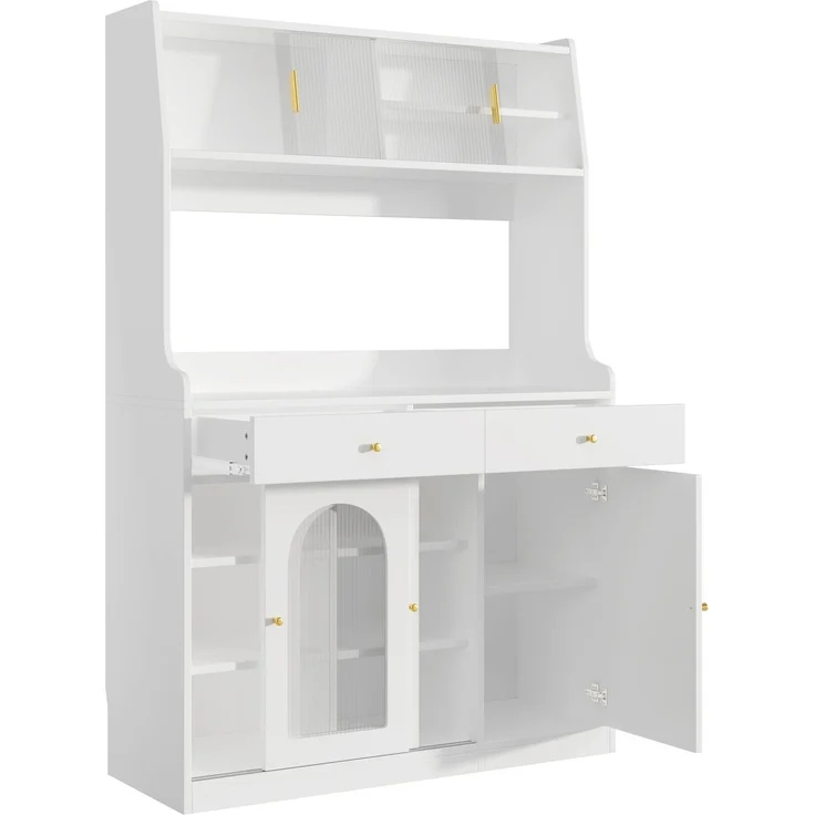 LED-Hochschrank 120×40×180 cm, App-gesteuert, Glasschiebetüren, Aluminiumgriffe, 2 Schubladen, verstellbare Einlegeböden, 180cmx120cmx40cm, Weiß – Bild 10