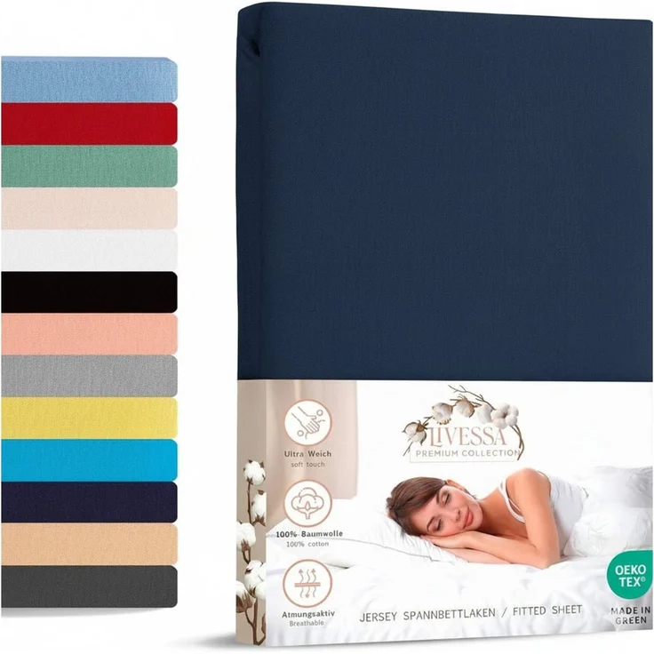 livessa Spannbettlaken Jersey Spannbettlaken 100% Baumwolle – Atmungsaktiv -Weich, Jersey, Gummizug: Rundumgummizug, In 9 Größen und vielen Farben erhältlich – Bild 5
