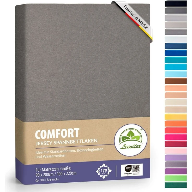 leevitex® Spannbettlaken, Premium 170g/m², Gummizug: rundum, schwer und dick, 100% Jersey-Baumwolle, Graphit / Grau, 140 x 200 - 160 x 220 cm – Bild 5