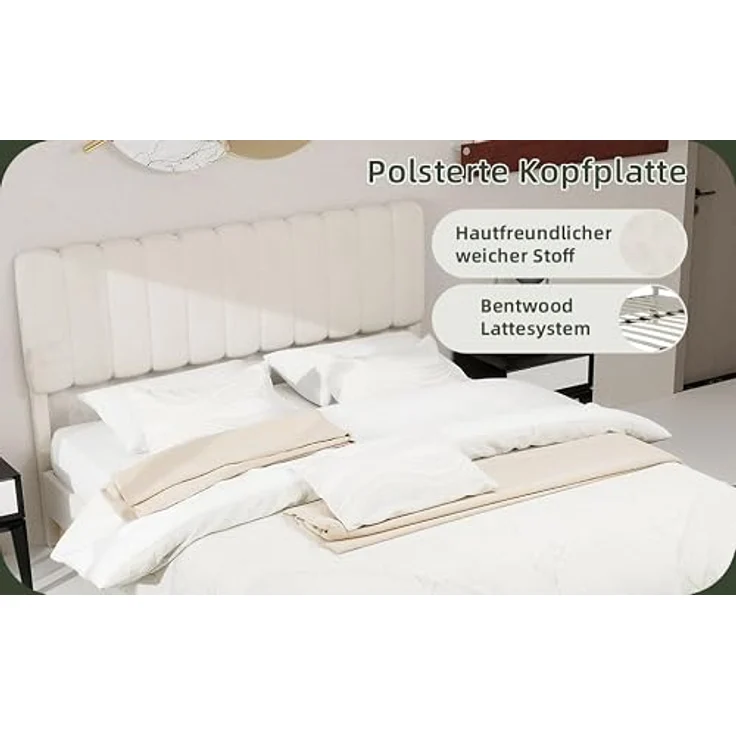 Ball & Cast Polsterbett Doppelbett (160x200 cm) - Mit Kopfteil & Lattenrost, Dutch Velvet Stoff, Zeitsparende Montage, Beige – Bild 3