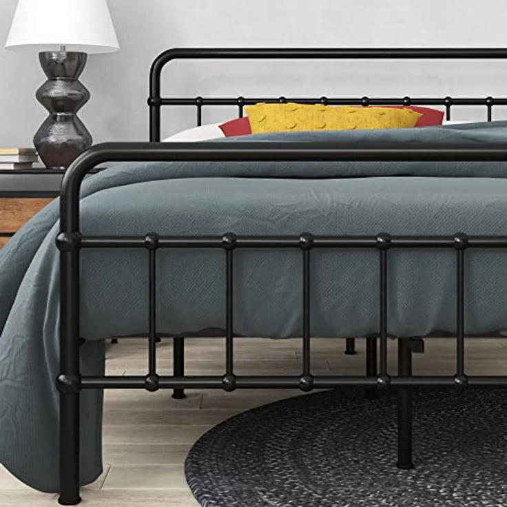 Zinus Florence Bett 90x200 cm - Höhe 30 cm mit Unterbettstauraum - Metall-Plattformbettrahmen mit Kopfteil und Fußteil - Schwarz – Bild 4