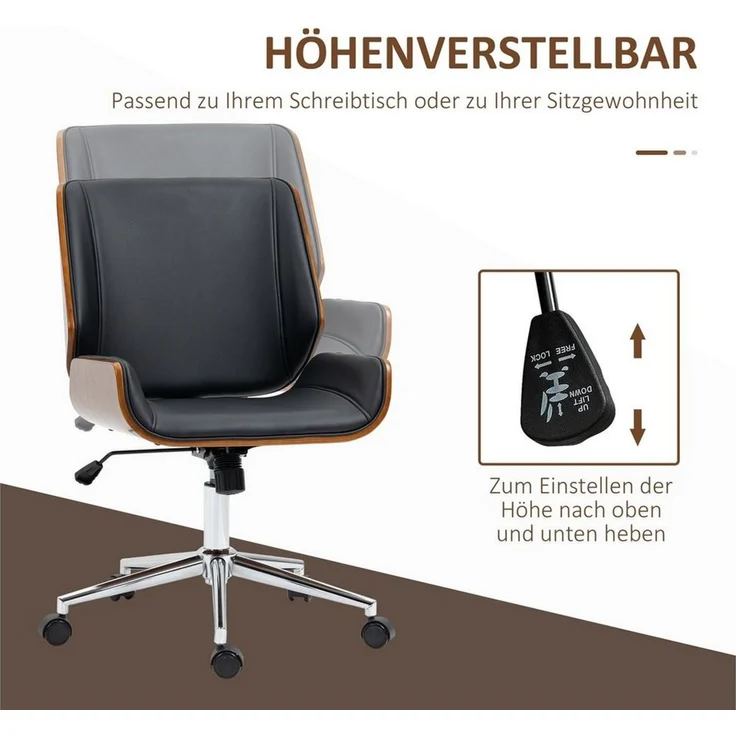Vinsetto Schreibtischstuhl Bürostuhl ergonomischer höhenverstellbarer Computerstuhl (Drehstuhl, 1 St), Kunstleder, Schwarz 53 x 60 x 86-96 cm – Bild 4