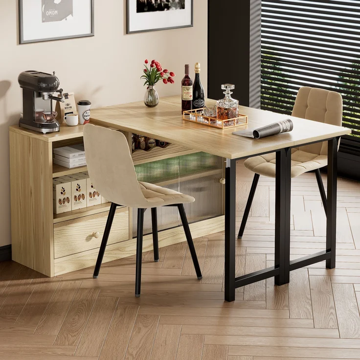 Klappbarer Esstisch mit Stauraum & 360° Drehfunktion, 73,5x40x120 cm, Natur/Schwarz – Bild 5
