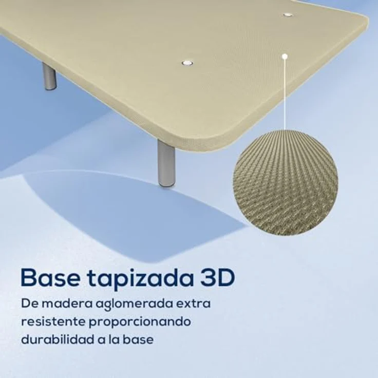 DUÉRMETE ONLINE - Extra Robustes 3D-Polsterbett mit großer Stabilität und 5 Querstangen + 6 Metallfüße mit Gewinde von 25 cm, 90x190, Beige – Bild 4