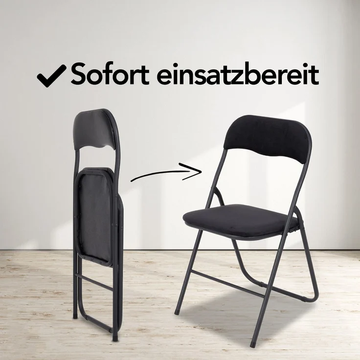 Infinity Goods Klappstühle – 2er-Set – Klappstühle – Samt – Esszimmerstühle – Klappbare Stühle – 43 x 47 x 80 cm – Stühle – Schwarz – Bild 4