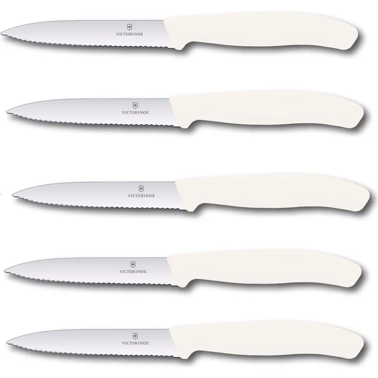 Victorinox | Swiss Classic Gemüsemesser Set | 10 cm Wellenschliff | perfekt für Tomaten | 5er Set | Weiß | ideal für präzises Schneiden und Schälen – Bild 4