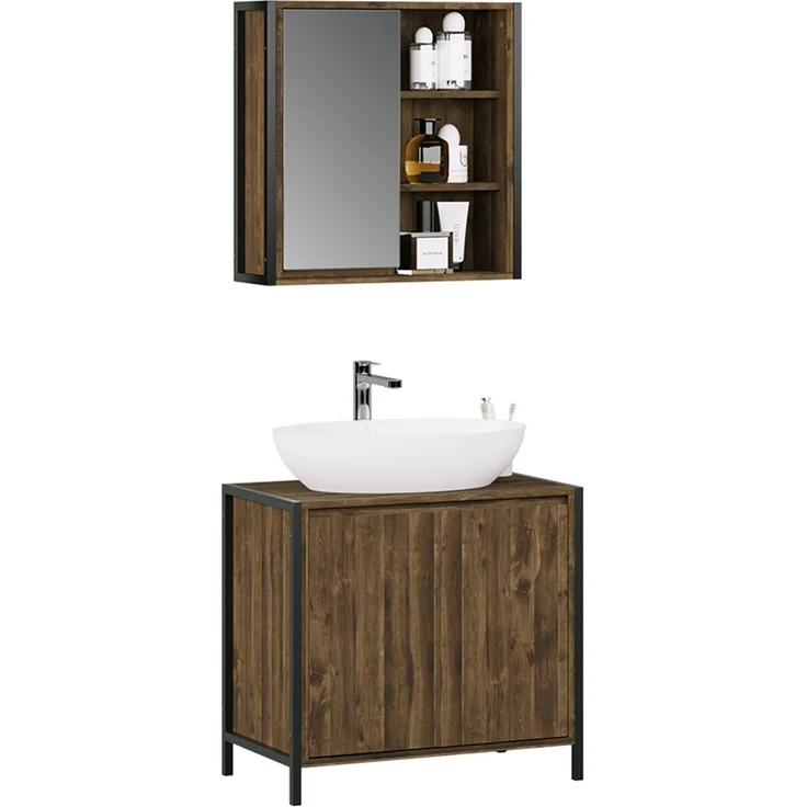 Badmöbel-Set Naola Eiche/Schwarz 2-teilig Vicco – Bild 6