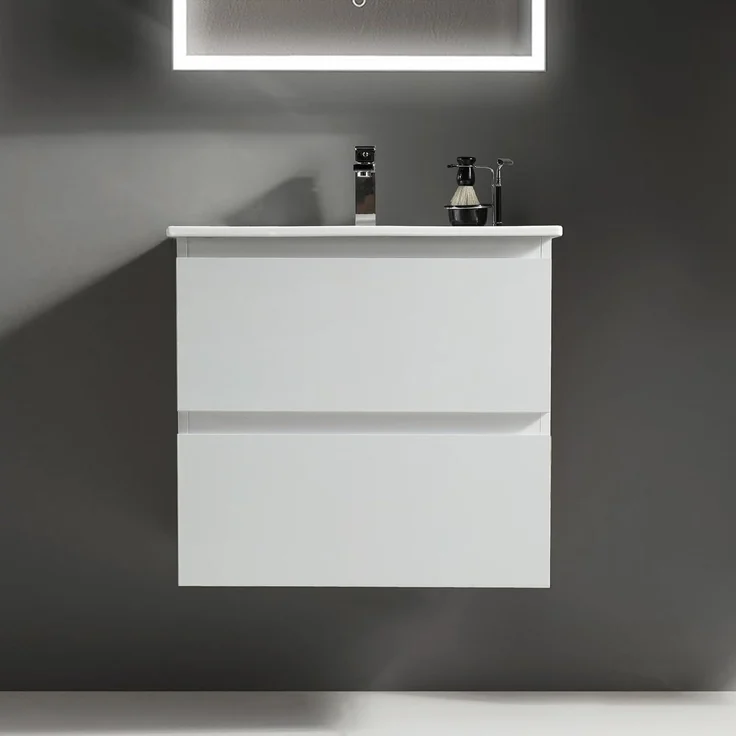 Alpenberger Badmöbel-Set - Badschrank Badezimmerschrank, (Led Spiegel Bad, Badezimmerspiegel mit Beleuchtung), mit Waschbecken - Waschtisch mit Unterschrank 60 cm Breit – Bild 2