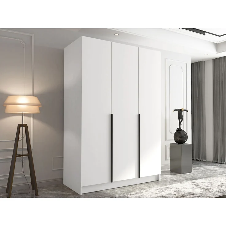 Mirjan24 'Cikzori' Kleiderschrank mit Einlegeböden und Kleiderstange, 3-türig, Laminatplatte, 215 x 58 x 150 cm, Weiß / Schwarz, ohne Spiegel – Bild 3