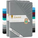 2er Set Lavea Topper Spannbettlaken - Spannbetttuch Jersey Topper Serie Maya, 200x220 cm, Mittelgrau, 100% Baumwolle, hochwertige Verarbeitung, mit Gummizug