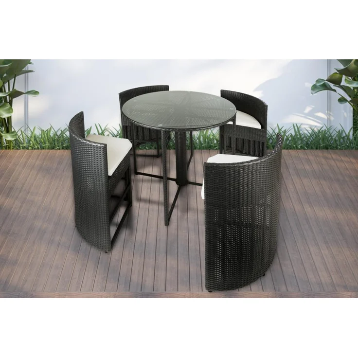 PureHaven Bar-Set 100x110 cm wetterbeständiges Polyrattan elegantes Design für bis zu 4 Personen inkl. Sitzauflagen Tisch mit Glasplatte grau – Bild 2