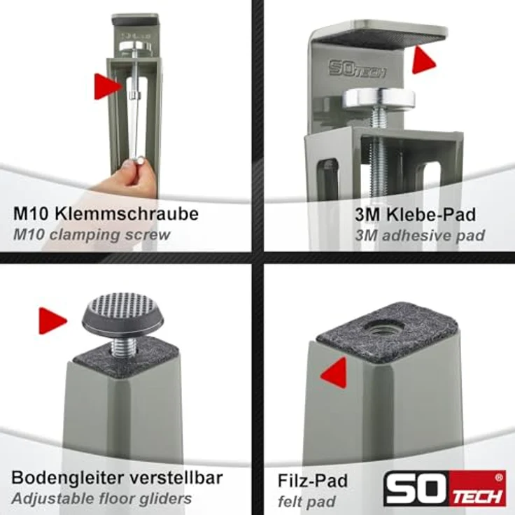SO-TECH® Tischbein ColorLine in F-Form konisch zulaufend von 70 auf 40 mm, mit Klemmschraube (ohne Bohren) - grau - Höhe 464 mm - 1x – Bild 5