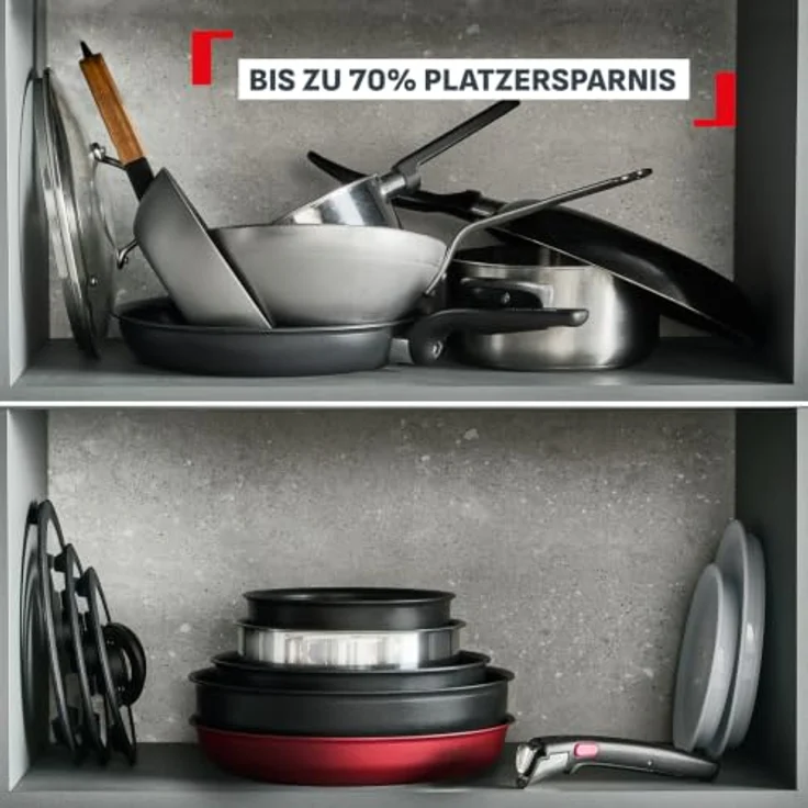 Tefal Ingenio Comfort Max 8-tlg. Kochgeschirr-Set, Titanium Antihaftversiegelung, stapelbar, platzsparend, Thermo-Signal, für alle Herdarten, sicherer Griff, mühelose Reinigung, Edelstahl, L966S844 – Bild 4