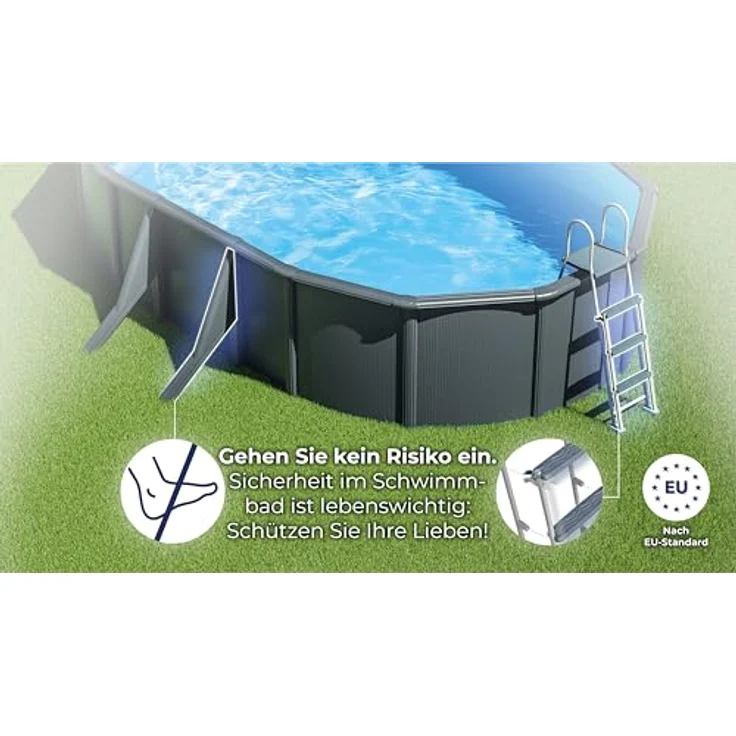 GRE Stahlwandpool-Set 'Anthracite' oval 610 × 375 × 120 cm, Sandfilteranlage 4 m³/h, Edelstahl-Sicherheitsleiter, blaue PVC-Auskleidung mit UV-Schutz – Bild 4