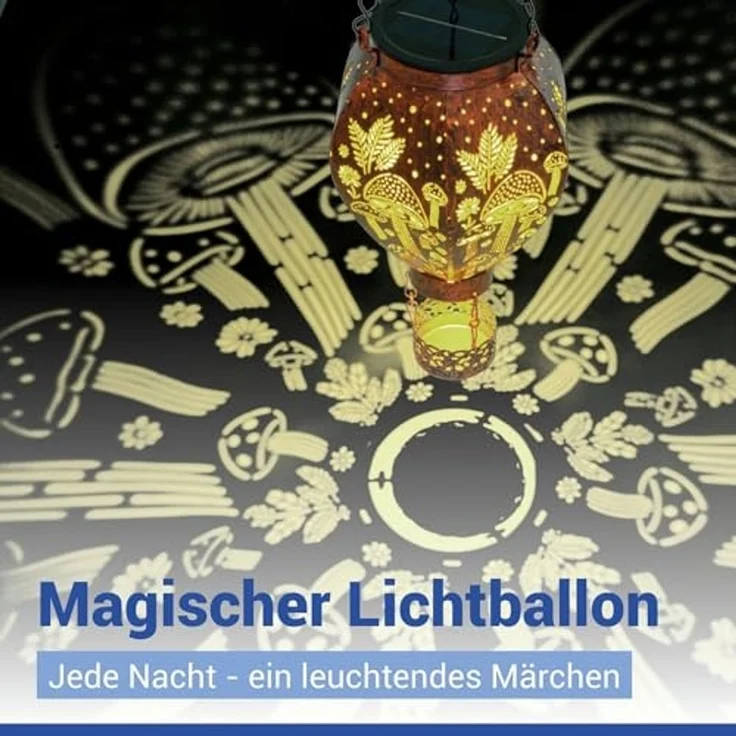 Maximex Solar Gartenleuchte Heißluftballon in Bronze-Optik, hängend, warmweiße LEDs, Dämmerungssensor, wetterfest, Solarleuchte für Garten, Balkon und Terrasse, Ø 15x47 cm, Metall – Bild 4