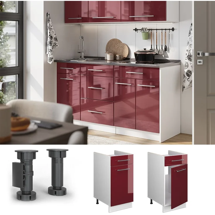 Unterschrank für Spüle/Kochfeld Fame-Line Bordeaux Hochglanz/Weiß 40 cm ohne Arbeitsplatte Vicco – Bild 4