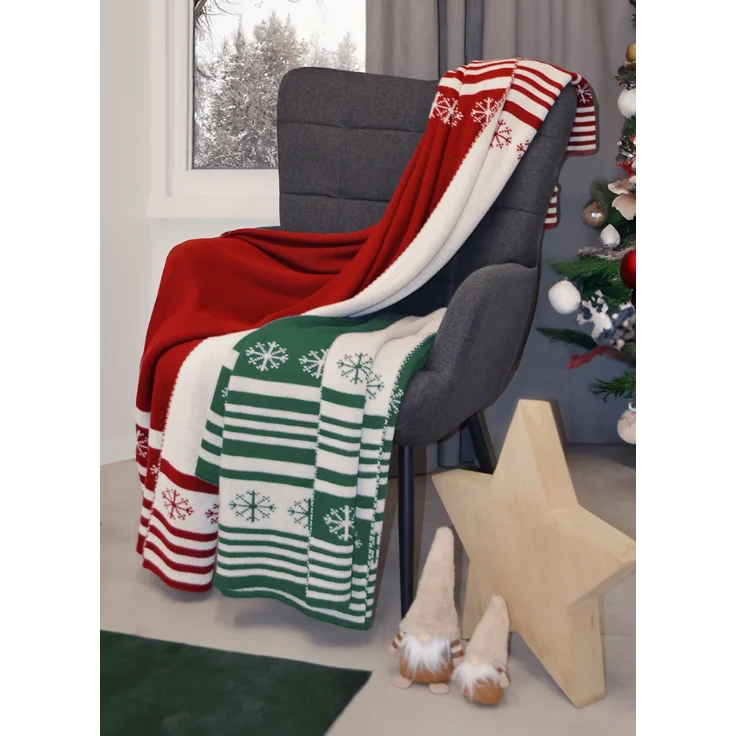 Primera Strickdecke Kuscheldecke Weihnachtsdecke 130x170 cm rot beige 545003-272 – Bild 3