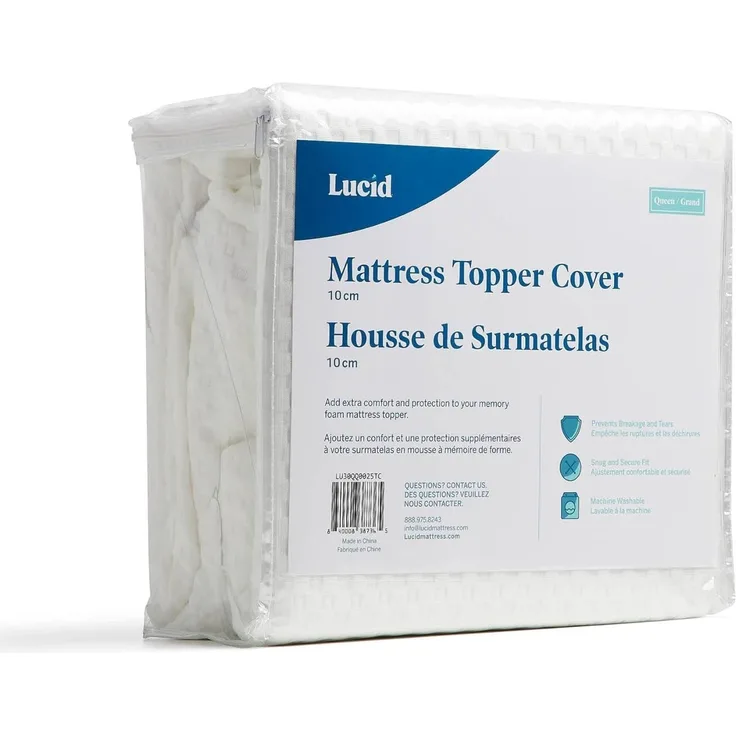 LUCID Bezug für Matratzentopper – rutschfest – Weich und atmungsaktiv – maschinenwaschbar mit Reißverschluss (Topper nicht inklusive) – 135x190 cm, 10 cm Höhe