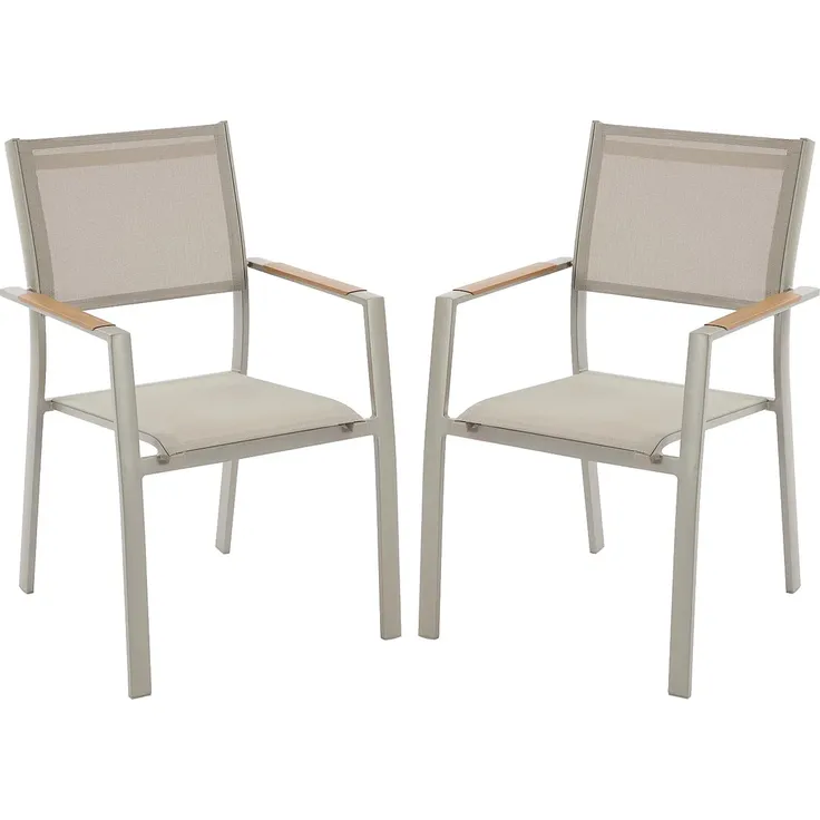 Vente-unique - Set mit 2 stapelbaren Gartensesseln aus Aluminium und Textilene - Taupe - MACILA von MYLIA