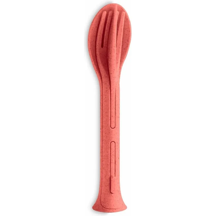Koziol Besteck-Set 3-tlg. Klikk Pocket, To-Go-Besteck, Kunststoff, Nature Coral, 4036704