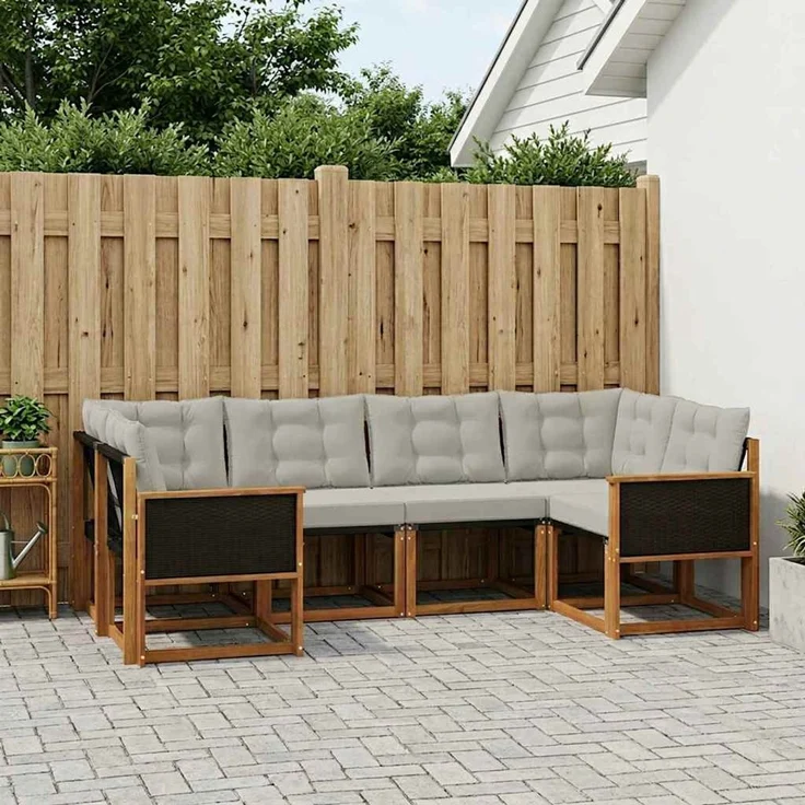 vidaXL Outdoor-Sofagarnitur 6 stk. 6-Sitzer Natur und Hellgrau 3382167 – Bild 1
