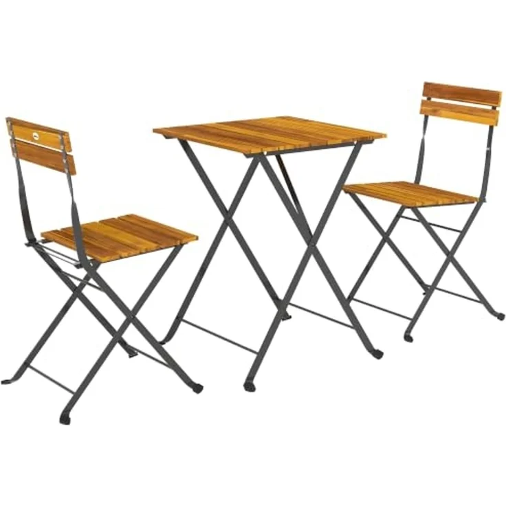 Outsunny Balkonset Esstisch mit 2 klappbare Stühle, Bistroset mit Stahlgestell, (Sitzgruppe, 3-tlg, Essgruppe), für Terrasse, Balkon Teak – Bild 1